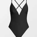 CUPSHE Women Swimsuit One Piece Bathing Suit Deep V Neck Crisscross Back Adjustable Strap
(Medium, Black)