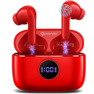 SONRU Wireless Earbuds Bluetooth 5.3 Headphones in-Ear MIC Earphones Hi-Fi Stereo 40H Playback USB-C LED Power Display Charging
