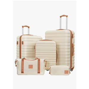 Coolife Suitcase Set 3 Piece Luggage Set Carry On Hardside Luggage with TSA Lock Spinner Wheels (White, 5 piece set)