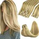 GOO GOO Clip in Hair Extensions Real Human Hair, Remy Human Hair Extensions Clip ins for Women, Natural Human Hair, 24inch 150g 9Pcs, #16/22 Light Blonde Highlighted Golden Blonde