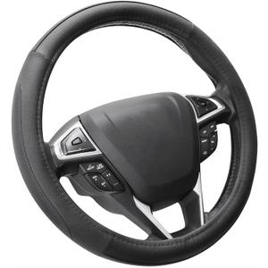 SEG Direct Car Steering Wheel Cover for Prius Civic Model 3 Model Y Camaro, Small Size 14-14.25 inch, Black Microfiber Leather (Small size[14''-14 1/4''])