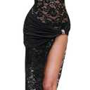JUMISEE Womens Sexy High Slit See Through Lace Maxi Dress Sleeveless Hollow Out Bodycon Cocktail Dress Evening Gown (Large, Black)