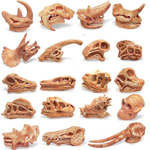 19Pcs 1.5 Inch Mini Resin Animal Skull Heads, Bearded Dragon Tank Accessories, Alien Animal Skulls Figurines, Mini Skulls for Crafts Halloween Landscape Decor (Brown), 138032-034