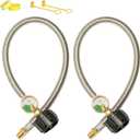 15 Inch RV Propane Hose Replacement with Gauge, 2 Pack - Stainless Steel Braided Hose for RV Two-Stage Regulator - 1/4" Male NPT & QCC1 Inlet, 350PSI