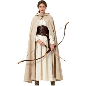 Joukavor Renaissance Cloak with Hood Medieval Cape for Women Men Halloween (Khaki)