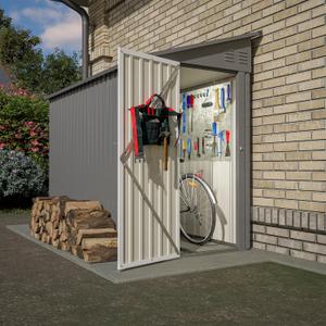 4x8 FT Outdoor Storage Shed with Floor Included, Lean to Garden Shed W/Lockable Door, All Weather Waterproof Metal Tool House W/ 2 Air Vents, for Backyard, Patio, Lawn, Garden, Gray