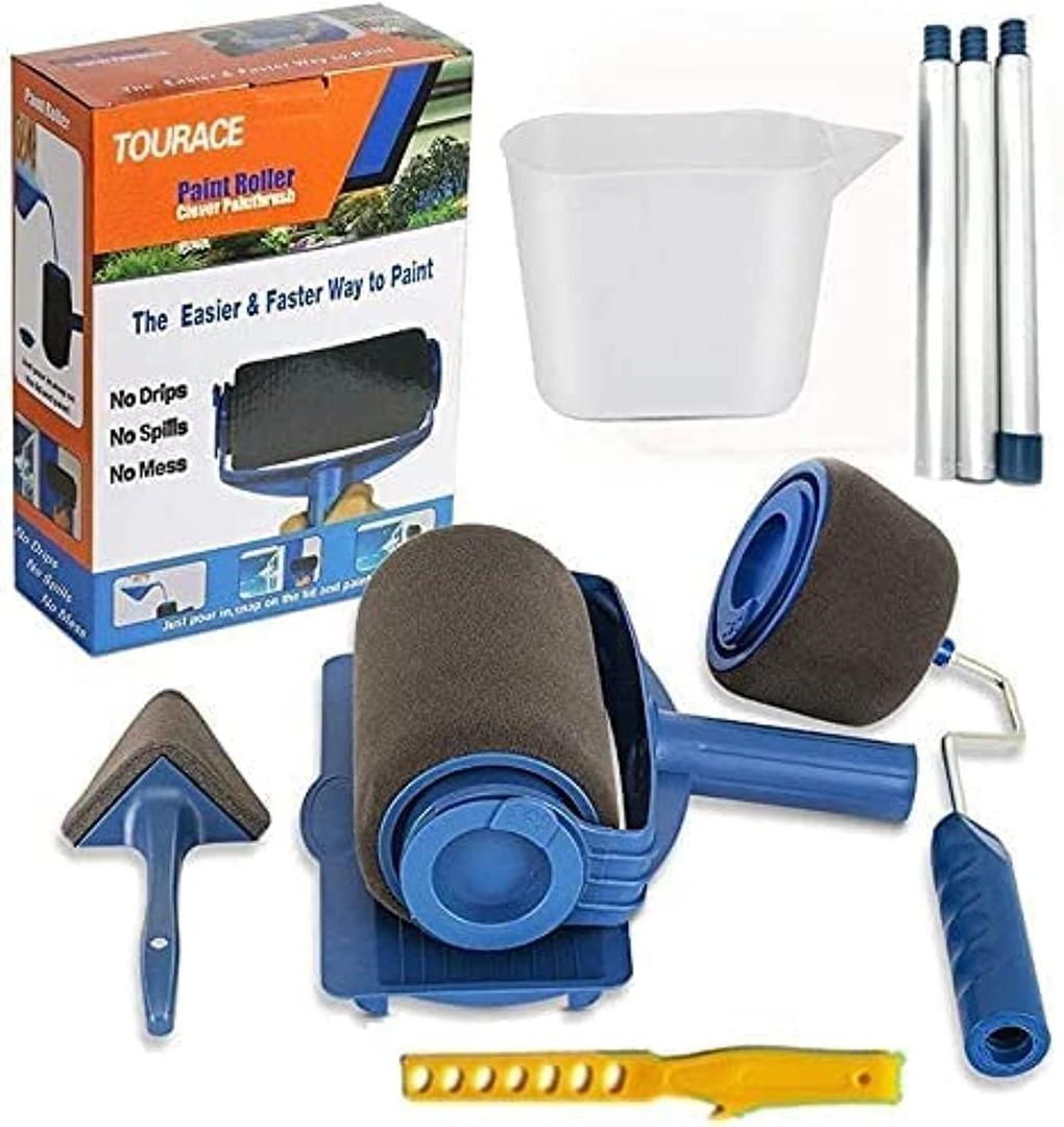 TOURACE 9Pcs/Set Paint Roller Kit with Sticks Paint Roller Pro Transform Your Room in Just Minutes Quickly Decorate Runner Tool Painting Brush Set