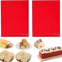 HLCM Silicone Swiss Roll Cake Mat - 2Pcs Silicone Baking Mat, Jelly Roll Pan, Non-Stick Silicone Mat with Lip, Easy to Clean Silicone Pastry Mat, Great for Swiss Roll, Pastry, Jelly, Cookies (Red)