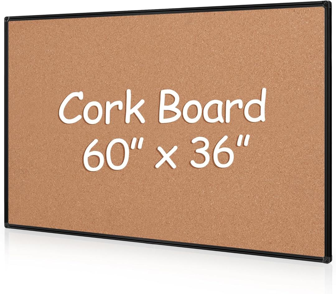 Extra Large Cork Bulletin Board 60" X 36", Black Aluminum Framed 5'x3' Corkboard for Wall, Wall Mounted Notice Pin Board with 18 Push Pins for School, Home & Office