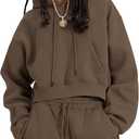 Kissonic Women's Fleece Jogger Sets 2 Pieces Sweatsuits Outfits Crop Top Hoodies Jogger Pants (Medium, Coffee)