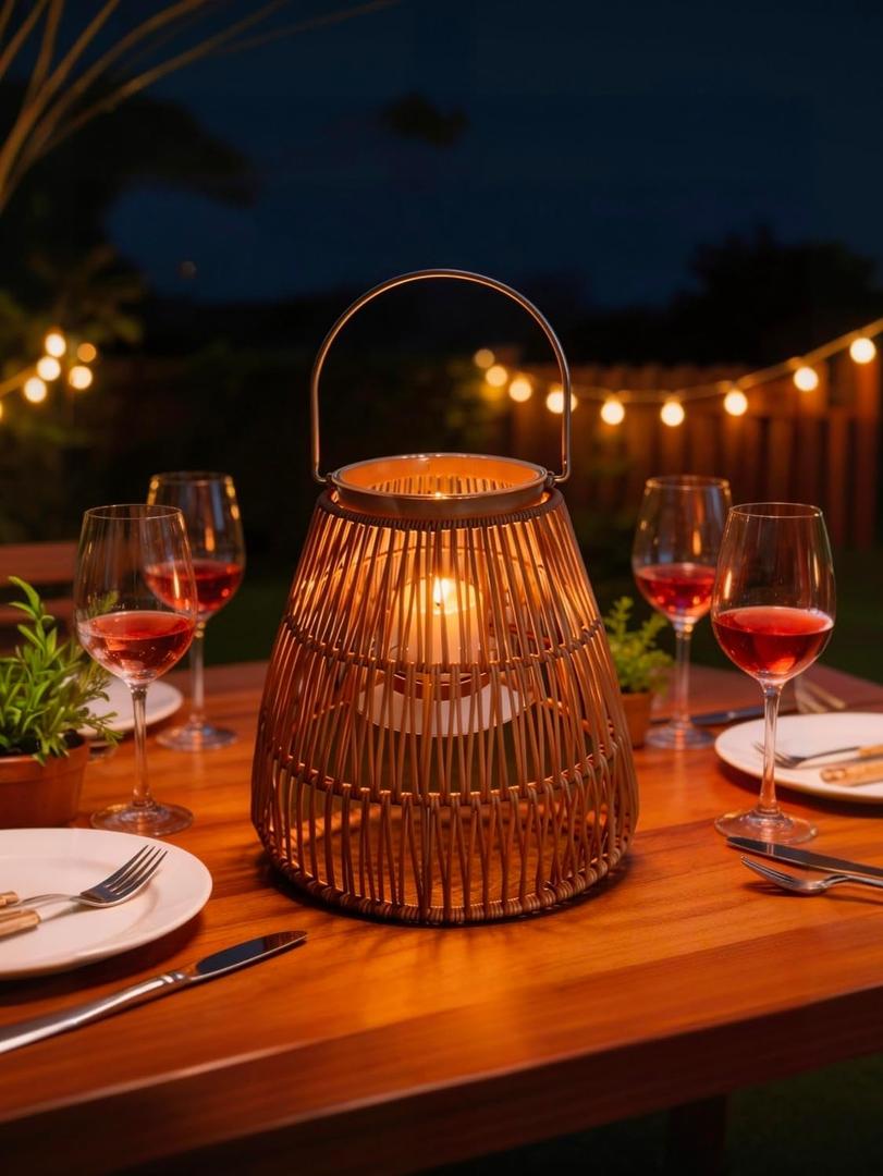 Cooo 2 Pack Giant Candle Lantern Heat-Tesistant Glass Candle Holder Rattan