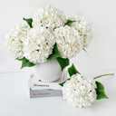 5 Pcs White Silk Hydrangeas Aritificial Flower Boho Dried Touch 20'' Faux Hydrangeas for Spring Indoor Home Decor Kitchen Living Room Porch Outdoor Wedding Flower Arrangement