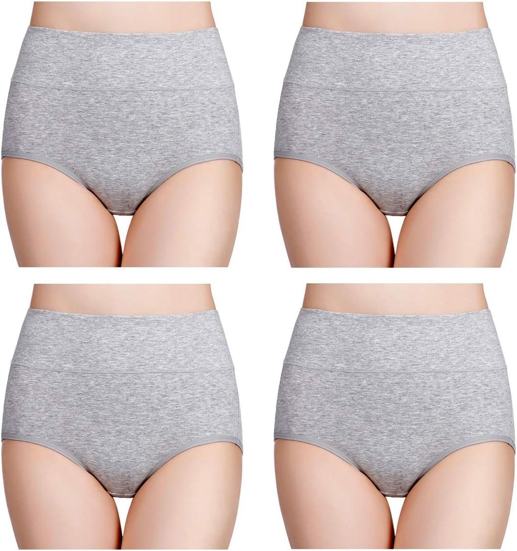 wirarpa Women's Cotton Underwear High Waisted Ladies Panties Full Coverage Briefs 4 Pack (Large)