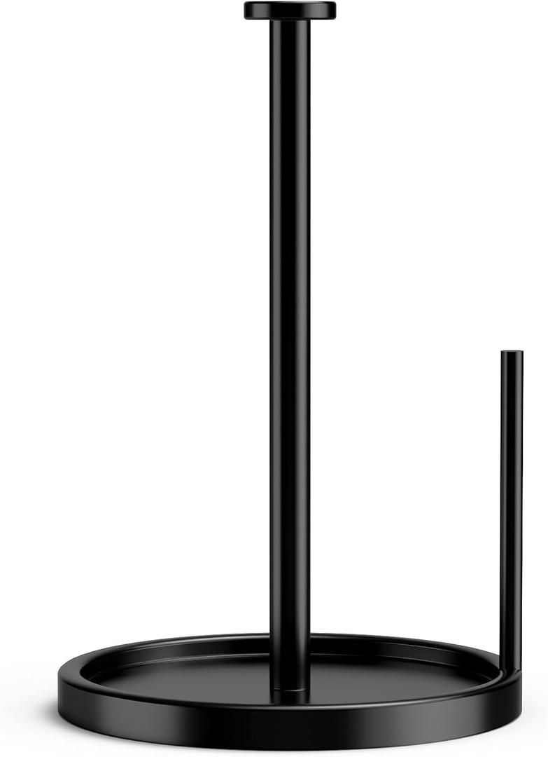 Swaitee Paper Towel Holder Countertop, Anti Slip Base, Black, Freestanding Paper Towel Roll Stand with Weighted Base for Kitchen Bathroom, Black