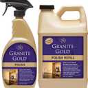 Granite Gold Polish Spray, Streak-Free Shine for Granite, Quartz, Marble, Travertine, Natural Stone Countertops, 64 Fluid Ounces and 24 Fluid Ounces (88 Fl Oz (Pack of 1))