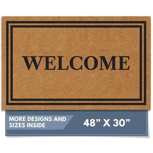 Barnyard Designs Natural Coco Coir Heavy Duty Backing Doormat - Large Cute Non-Slip Front Door Welcome Mat for Outside Entrance or Porch Entry, Brown (30x48, Welcome)