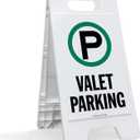 SmartSign 25 x 12 inch Valet Parking Two-Sided Folding Floor Sign, Digitally Printed Plastic, Green, Black & White, Medium Signage
