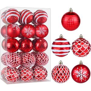 Christmas Ornaments Balls - 30PCS 2.4 Inch Shatterproof Plastic Christmas Balls Sets, Red Small Christmas Tree Ball Hanging Ornaments for Holiday Wreath Party Christmas Tree Decor (F)
