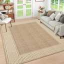 GarveeHome 9x12 Area Rug for Living Room Large Washable Bedroom Rug Low Pile Stain Resistant Dining Room Area Rug with Rubber Backing Modern Bordered Throw Carpet for Home Decor Office, Khaki