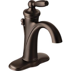 Moen Brantford Oil-Rubbed Bronze One-Handle Traditional Low-Arc Bathroom Faucet with Optional Deckplate and Available Vessel Sink Extension Kit, 6600ORB