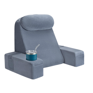 AS AWESLING 19 INCH Reading Pillow for Adults, Back Pillow for Bed Sitting Up, Backrest Pillow for Sitting in Bed, Detachable Arms with Built-in Cup & Phone Caddy (Gray, 19 INCH)