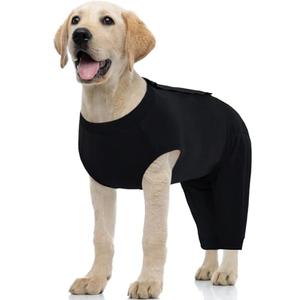 Kuoser Dog Surgery Suit Female Spay Male Neuter, Dog Leg Sleeve to Stop Licking Soft Dog Onesie for Abdominal Wound, Dog Recovery Suit Rear Leg Sleeves Pet Elbow Brace Protector Dog Pants, Black M
