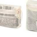 NOL Natural Organic Lifestyle 3-Pack Mesh Travel Toiletry Bags - Clear Zipper Travel Organizer, Airport Carry-On Compliant Reusable Cosmetic Makeup Bag for Women & Men (Cream)