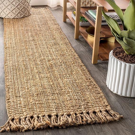 JONATHAN Y Handwoven Jute Fringe Natural Runner Rug, 2x8, Pata, Bohemian, Rustic, Cottage, Easy-Cleaning for Living Room, Bedroom, Kitchen, Non-Shedding (NRF103A-2)