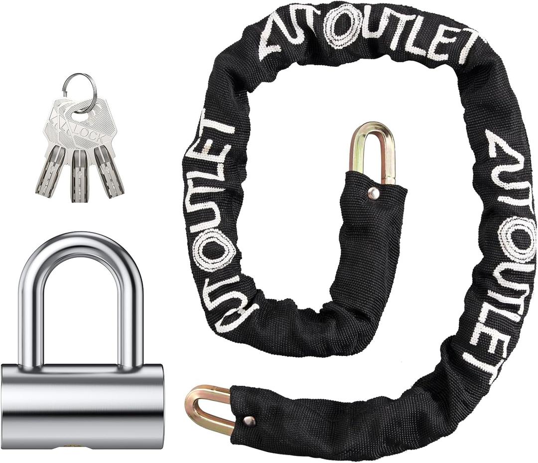 AUTOUTLET U-Lock Chain Lock, Full Metal U-Lock Chain Set with Crescent Copper Lock Cylinder for Motorcycle, Bicycle, and Trailer Security