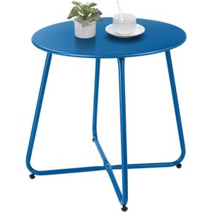 Meluvici Patio Outdoor Side Table Waterproof Round Metal Steel Small Side Table Weather Resistant Portable Outdoor and Indoor End Table for Garden Balcony Yard, Navy Blue