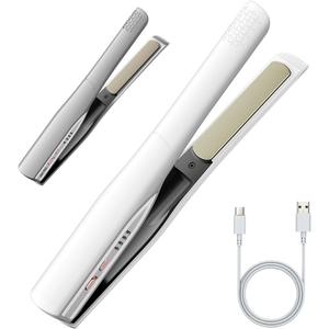 Cordless Hair Straightener and Curler 2 in 1, Fast Heating Cordless Flat Iron, Ultra-Light Portable Straightener for On The Go, Anti-Scald Design with USB-C Charging& Negative Ion (White)