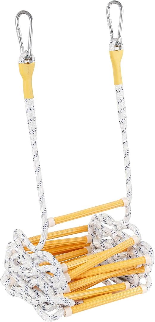 EMEKIAN Emergency Fire Escape Ladder Flame Resistant Safety Extension Rope with 2 Hooks 2-6 Story Homes Reusable Portable Rope Ladder Fire Escape for Window Telescope Ladder for Kids 25FT