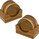 Acacia Wood Drink Coasters with Holder, Two Sets of 8 Pieces Coasters 3.72 Inch Round Wood Coasters for Cup,Dad Gifts,Tabletop Protection