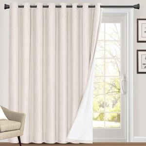 PrinceDeco 100% Blackout Curtains for Sliding Doors Blackout Curtains 84 Inches Long Thermal Insulated Linen with White Backing Sound Proof Energy Efficient for Bedroom,W100 X L84 Inch, Ivory