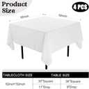 4 x 4 Pack Square Table Cloth 52x52 Inch White Tablecloth Machine Washable Fabric Polyester Table Cover for Dining, Buffet Parties, Picnic, Events, Weddings and Restaurants White