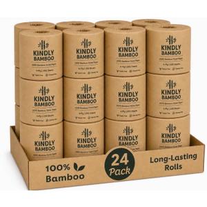 EXTRA PREMIUM 4-PLY 100% Bamboo Toilet Paper - 24 Rolls, Large 200 Sheets Per Roll, Eco-friendly, biodegradable, compostable, septic safe, chlorine free, plastic-free packaging