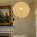20inch Round Linen Pendant Lamp Shade Can replace White Paper Lanterns Hanging Lampshade Handmade Fabric Linen Lantern Lights Covers for Living Room Artistic Bedrooms Minimalist