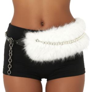 Fur Leather Belt Women Furry Belt Wide Chunky Waist Chain Belts Fashion Accessories for Dresses and Pants (White)