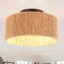 12.6" Bohemian Vintage Ceiling Light, Rattan Weave Recessed Ceiling Mounted, Jute, 3 Lights for Hallway Bedroom Kitchen Passage Farmhouse Entrance Living Room Light Fixture