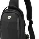 FENRUIEN Hard Shell Sling Bag for Men, Water Resistant Crossbody Backpack with USB Port, Black Chest Bag for Travel/Daily
