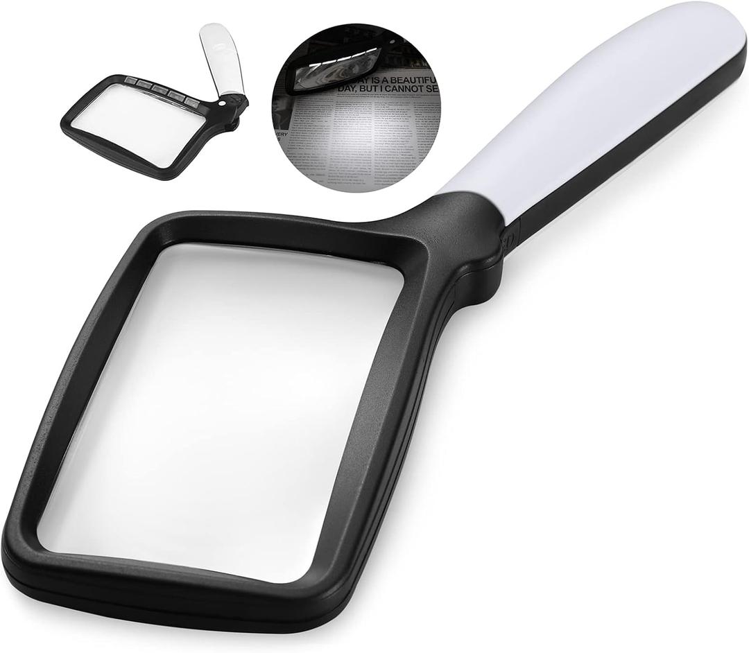 Magnifying Glass with Light, Folding Handheld 3X Large Rectangle Lighted Magnifier with Dimmable LED for Macular Degeneration Seniors Reading Newspaper, Books, Lighted Gift for Low Visions (Black)