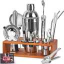 Vabaso 20-Piece Bartender Kit with Stand, Cocktail Shaker Set for Home Bar, 25oz Professional Stainless Steel Bar Tool Set with Cocktail Recipes Booklet, Christmas White Elephant Gifts for Adults Men (23Pcs-Silver)