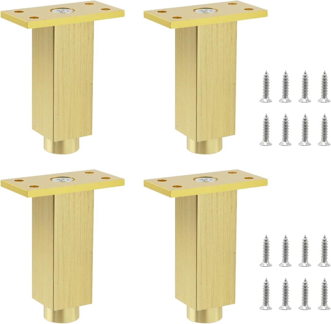 Geesatis 3 Inch Heavy Duty Furniture Legs Set of 4, Industrial Steel Supports Legs for Furniture, Sofa, Coffee Table, Desk, Cabinet, Bed, Dresser & DIY with Mounting Screws (Gold)