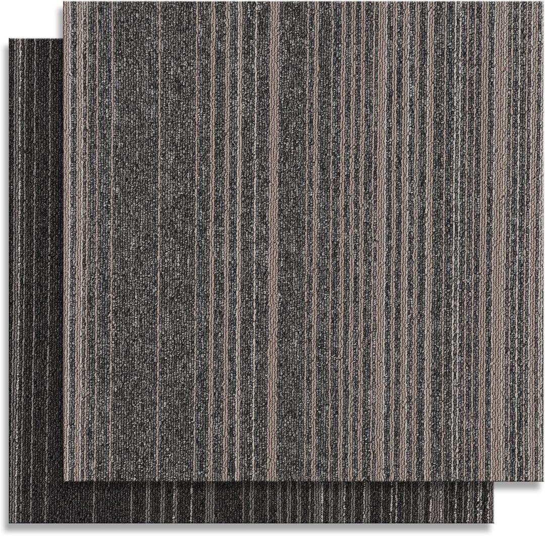 24 Tiles 20 X 20 Inch Carpet Tiles Floor, Carpet Squares for Living Room Bedroom Office, Stripe Light Grey (64.5 Sq.Ft per Box)