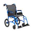 Medline Ultralight Transport Chair, Lightweight Folding Wheelchair with 12 in Rear Wheels, Padded Armrests, Swing Away Footrests, Safety Seat Belt, 300 lb Capacity, Blue, 1 Count