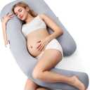 Momcozy Pregnancy Pillow with Cooling Cover, Dreamlign U Pro Maternity Pillow with Adjustable Leg Pillow - Support for Back, HIPS, Belly, Legs for Pregnant Women, 50-72 Inch Full Body Pillow, Grey