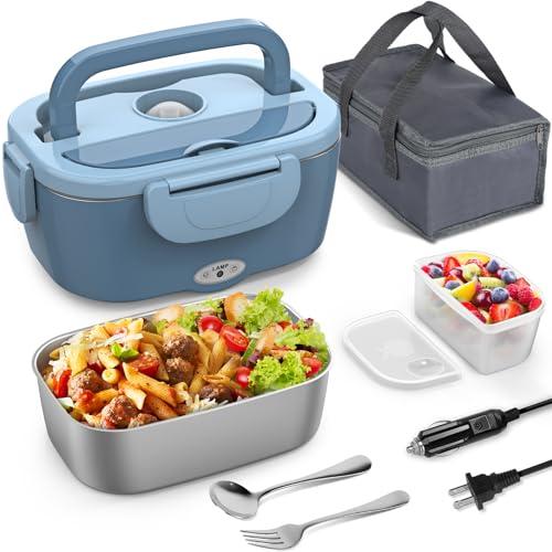 Vingud Electric Lunch Box Food Heater, 3 in 1 Heating Lunch Box for Work/Car/Truck, Heated Lunch Boxes for Adults with 1.5L Stainless Steel Container, 12V 24V 110V (Blue)