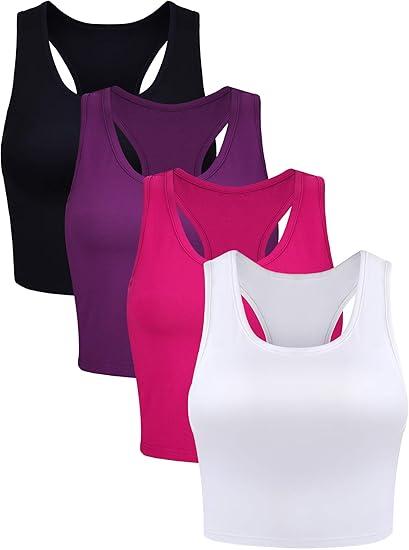 4 Pieces Basic Sleeveless Racerback Sports Crop Tank Tops for Women Girls Daily Wearing Medium