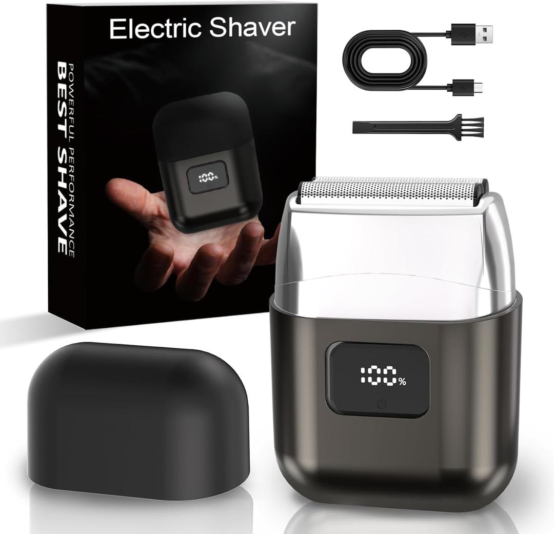 Electric Foil Shavers for Men: Mini Electric Razor with 3 Floating Blades, LED Display, Dual Speed - IPX7 Waterproof Wet/Dry Cordless Razor, USB Fast Charging, Travel Lock (Gray) (Grey)