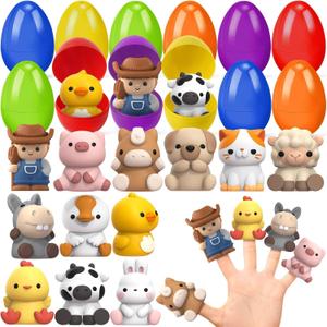 12pack Prefilled Easter Eggs with Finger Puppets, Easter Basket Stuffers with Toys inside for Easter Egg Hunt, Easter Party Favors Supplies, Classroom Prizes Reward, Easter Gifts for kids toddlers